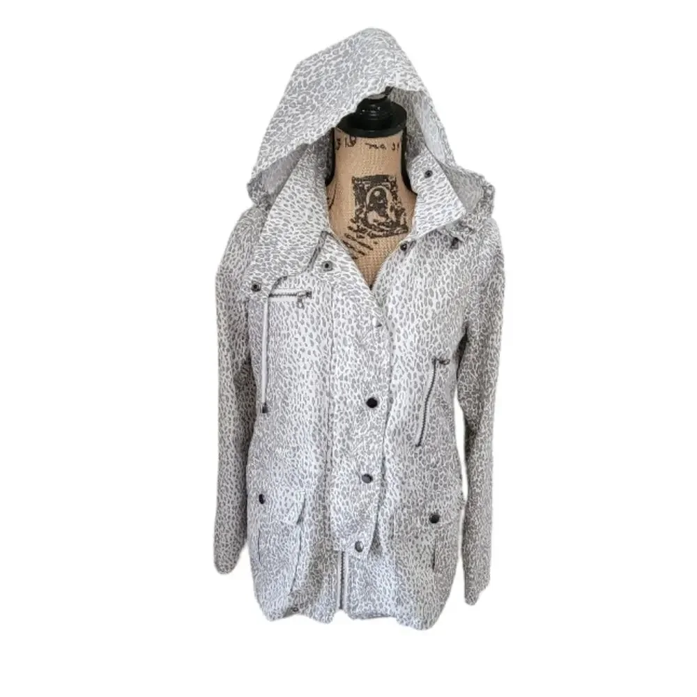 XS Joie leopard print white and gray hooded jacket